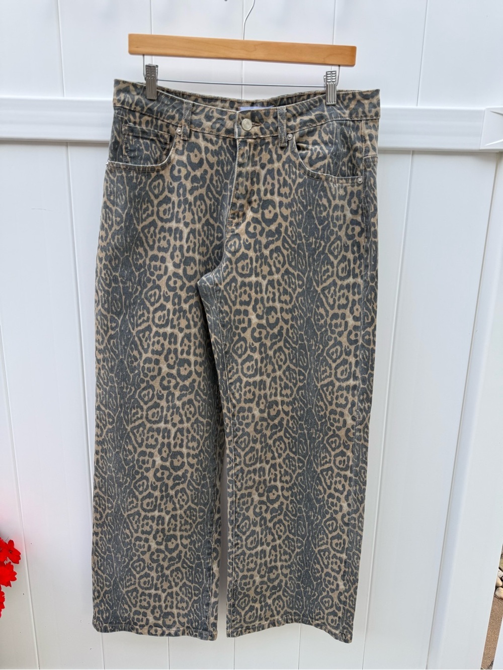 Viral TikTok Disclosure Women's Leopard Print Wide-Leg Jeans - Tan/Black